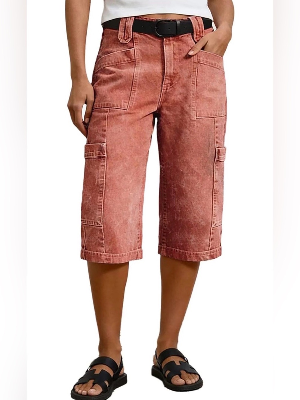 Flamingals Straight Leg Capri High Rise Multi Patch Pocket Pants XL PS6-19